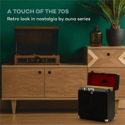 Tout neuf ⭐ Auna Flight Cases & Racks DJ TTS6 Valise à Vinyles Nostalgique 🥰 -Pas Cher Lumière Magasin 10030820 yy 0005 logo auna Vinylbox Plattenkoffer Nostalgie 30 LPs